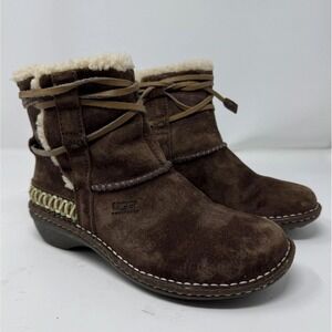 UGG Australia Cove 5178 Brown Suede Shearling Lace Ankle Boots Women's 5.5 NWOB